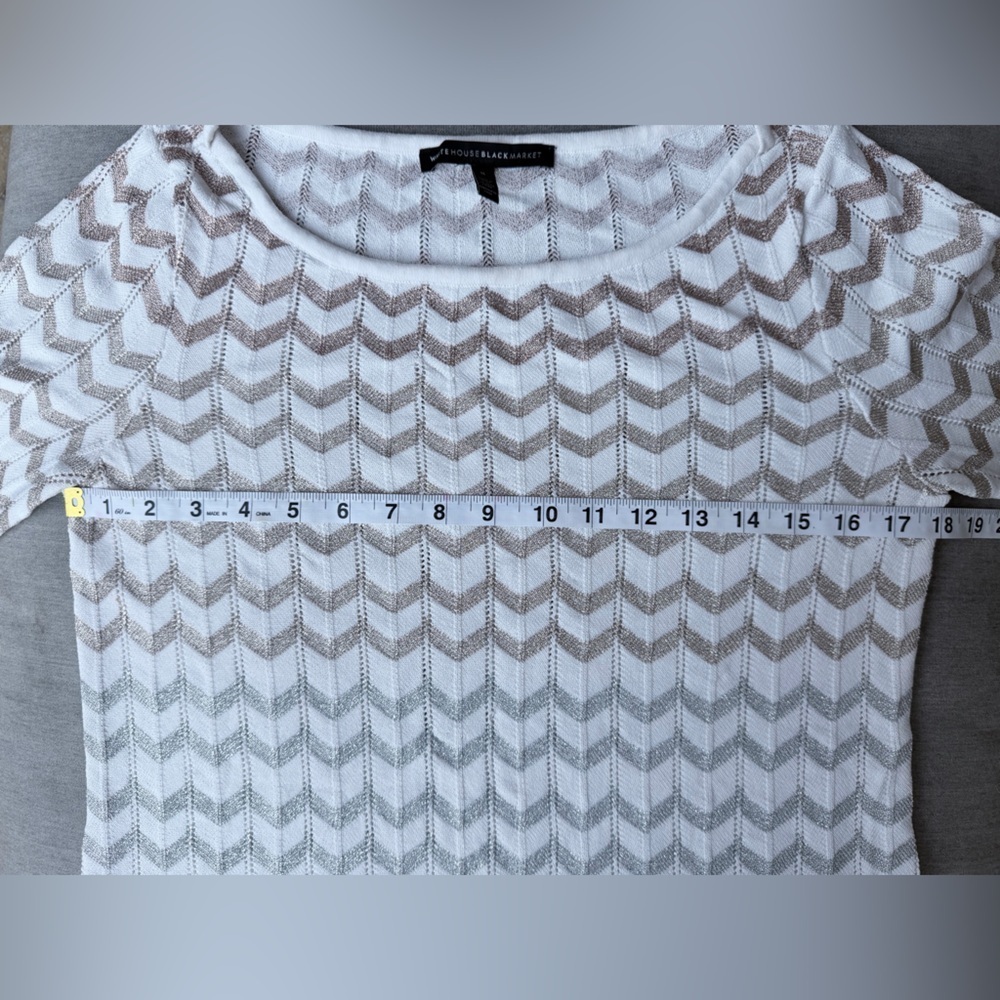 White House Black Market Metallic Chevron Long Sleeve Boatneck Sweater Top - Picture 5 of 7